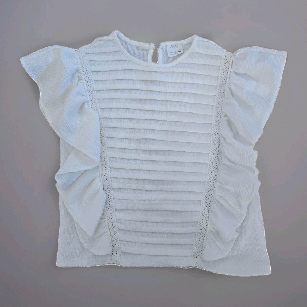 Zara Top Womens Cropped Short Sleeve Crew Neck T-Shirt White Size 13-14